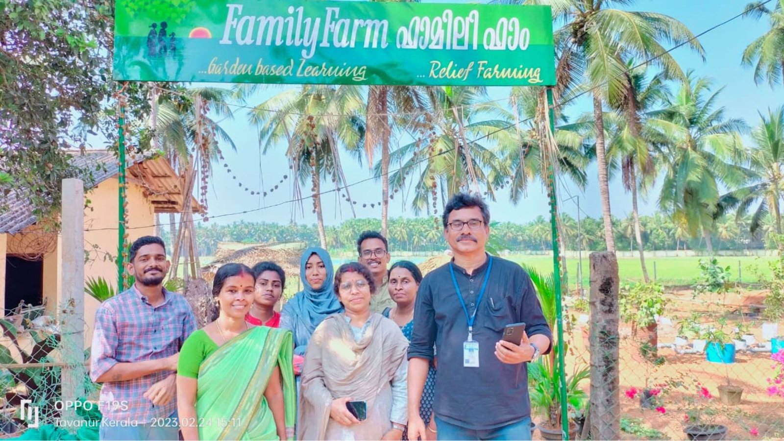 P K Abdul Jabbar (extreme right) with his team members at the Family Farm of KAU at Thavanur.