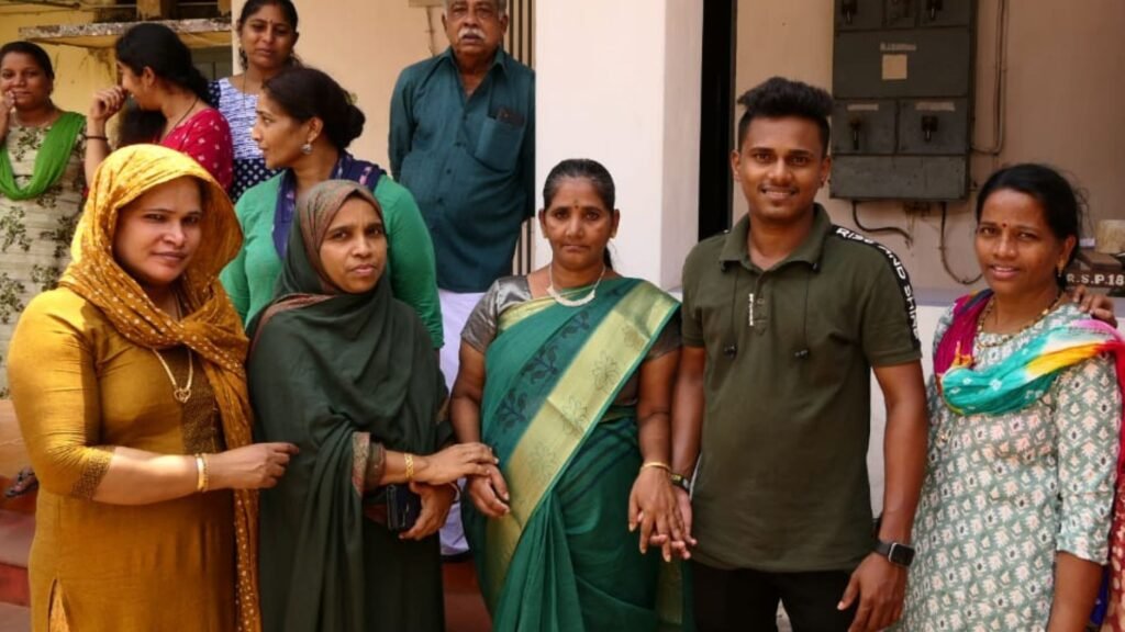 Karishma (Centre) along with her family members and rescue home superintendent N Rasiya at the rescue home in Tavanur. Image: Special Arrangement