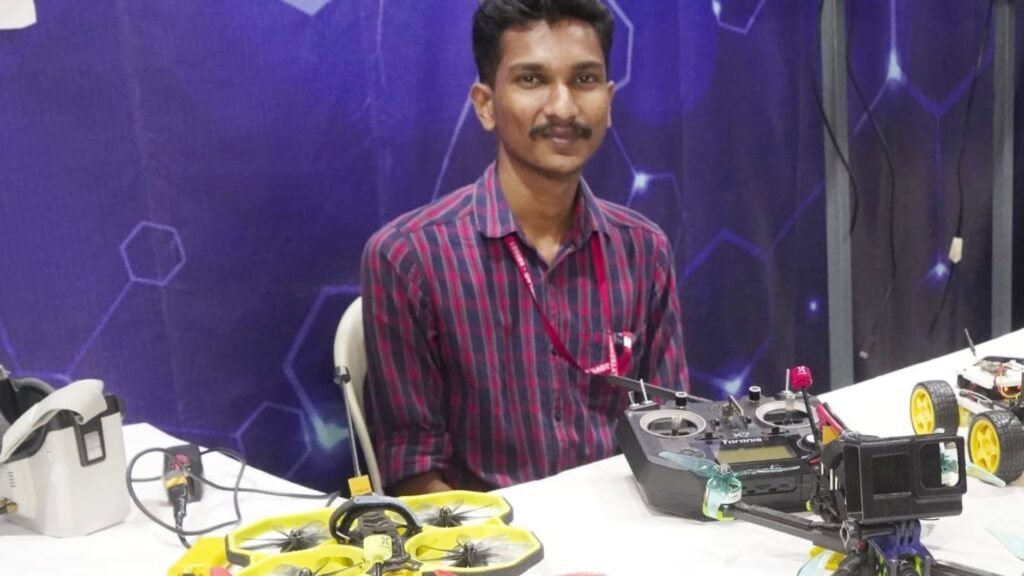 Karthik M with his drones.