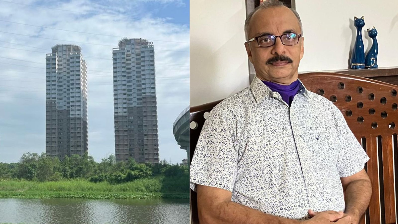 Col Ciby George, who is leading the battle against the poor quality construction of the 'Chanderkunj' towers at Silver Sand Island, Vyttila in Kochi.