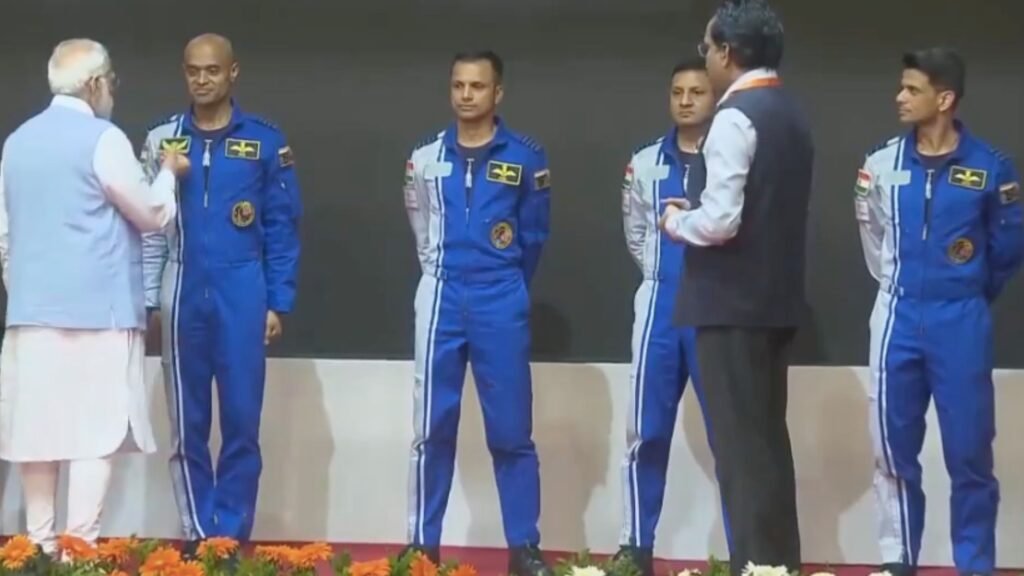 Prime Minister Narendra Modi honouring the astronauts selected for India's first manned space mission.