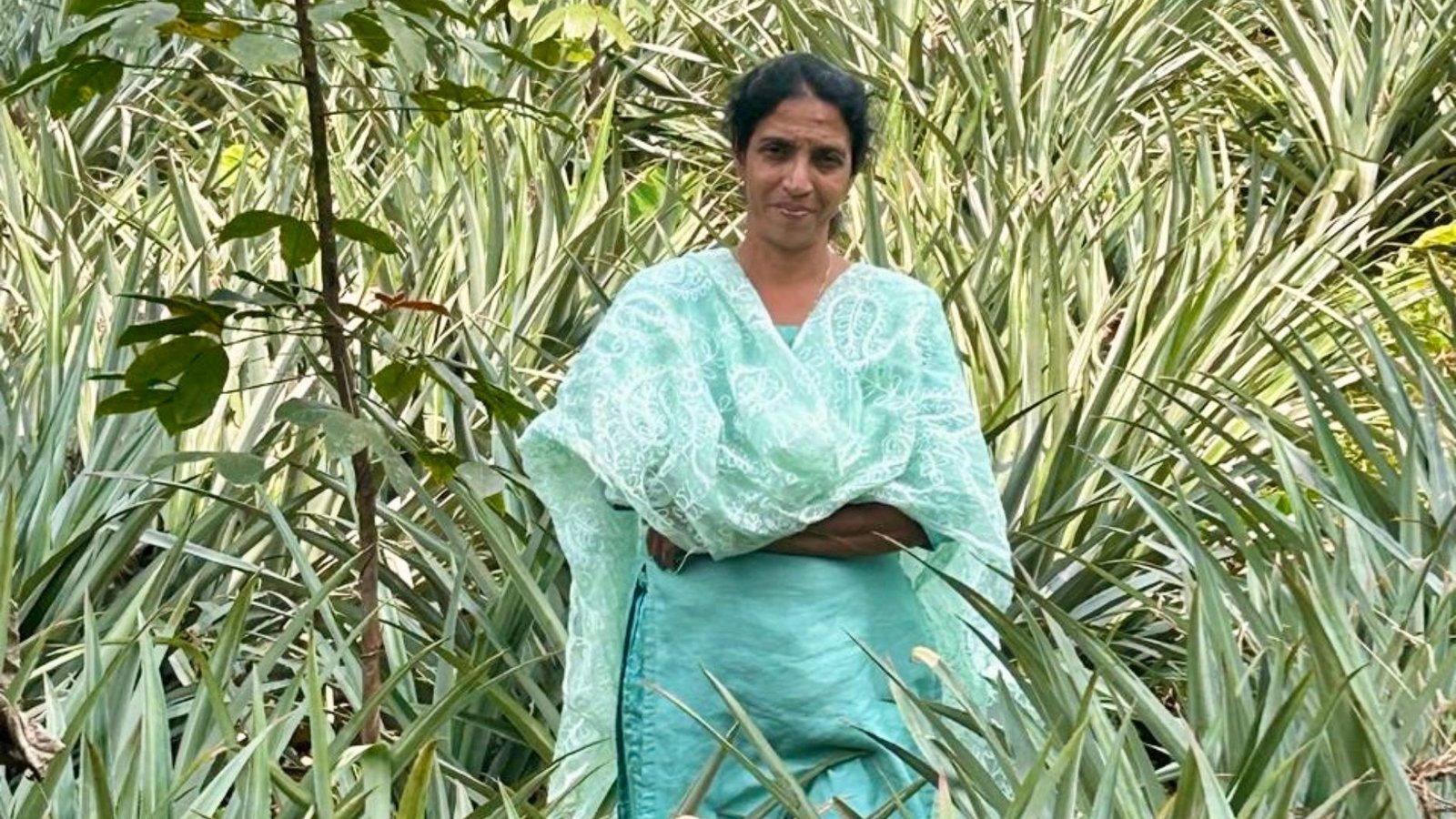 Regina Joseph at her pineapple farm in Idukki, Kerala.