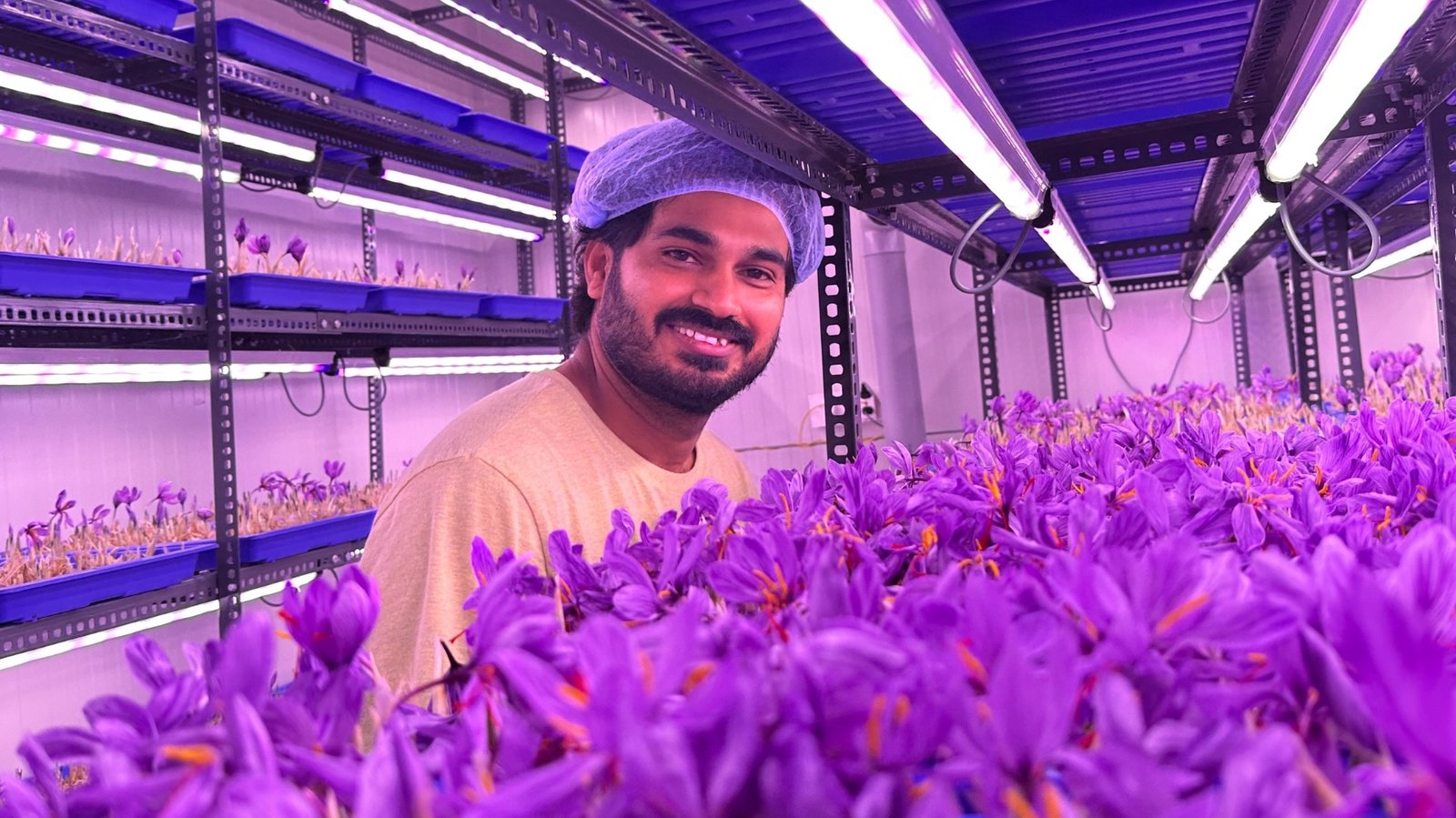 Seshadri S at his saffron farm in his home in Wayanad, Kerala.